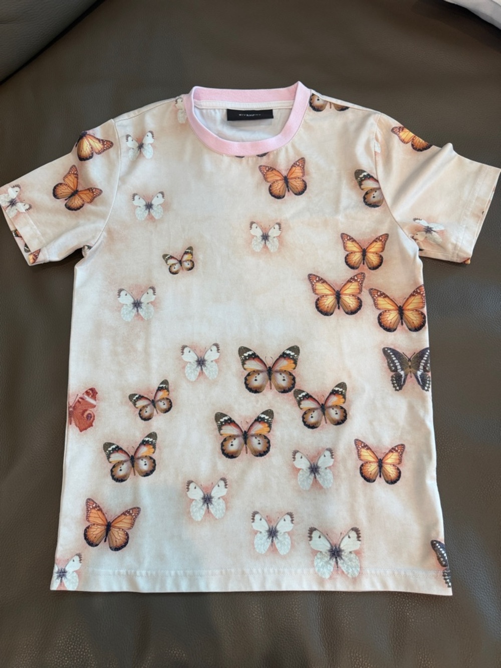 Butterfly Print Pink Ringer T-Shirt